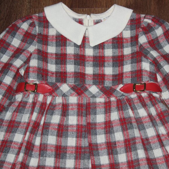 Vintage Girls Coming Things Red Gray White Plaid Collared Holiday Winter Dress 5 - Picture 2 of 4
